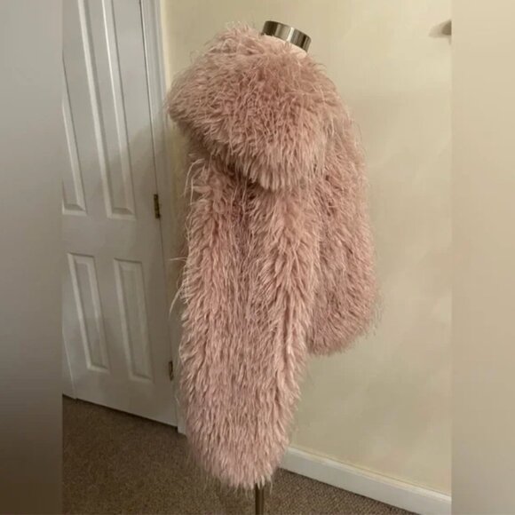 Free People Moonlight Faux Fur Jacket Soft Dusty Pink with pockets size M - Picture 3 of 9